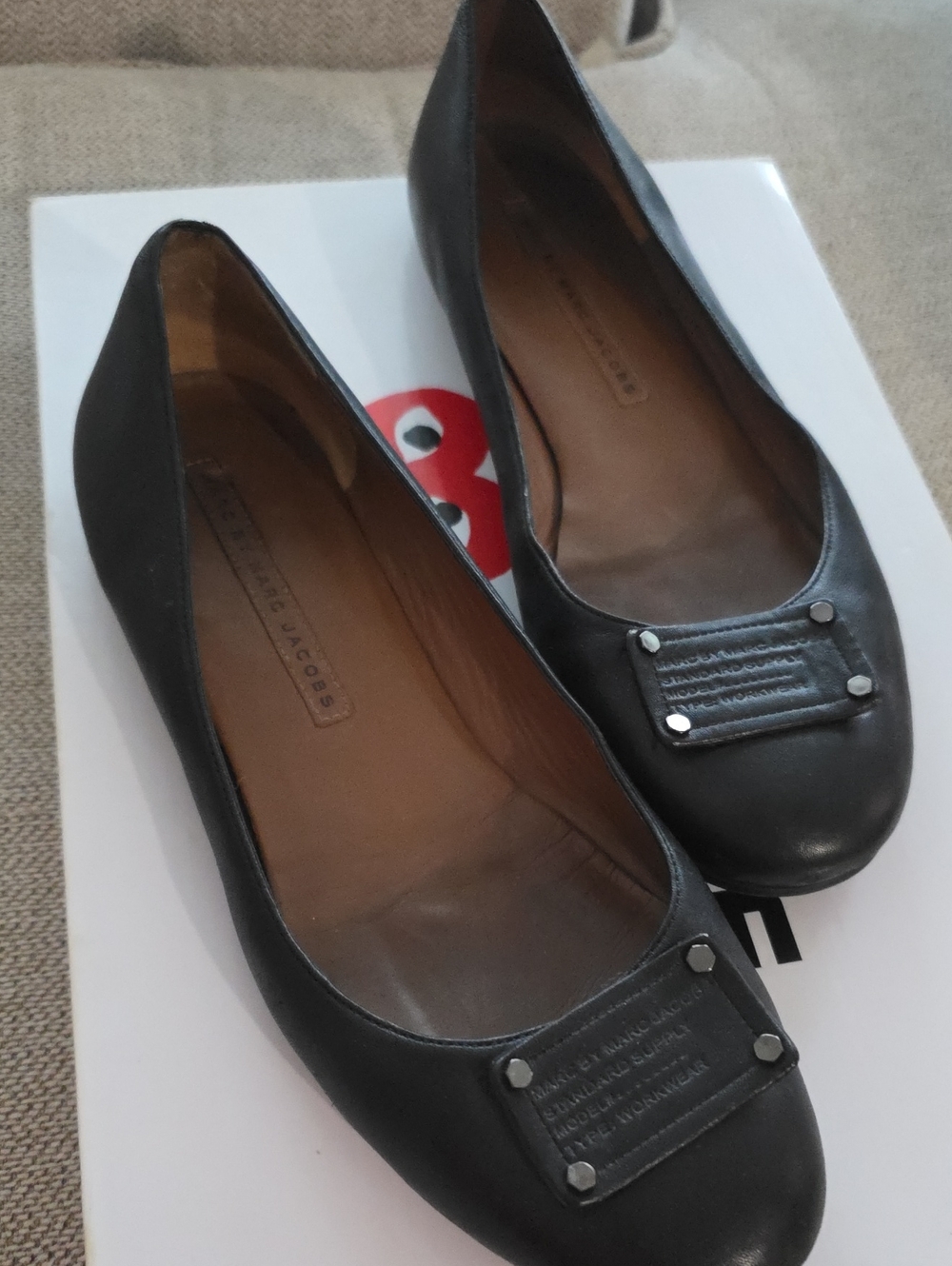 Marc by Marc Jacobs Black Leather Stud-Plate Ballet Flats